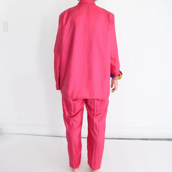 Vintage TanJay 80's Neon Pink Floral Lined  Button Up Two Piece Tracksuit M - Picture 3 of 15